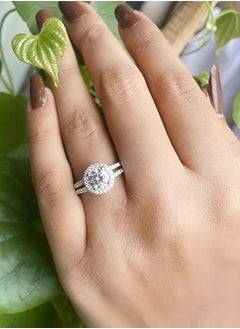 Generic Adjustable Silver Ring for Women Elegant Solitaire Cubic Zirconia with Floral Design and Gift Box  - Image 5