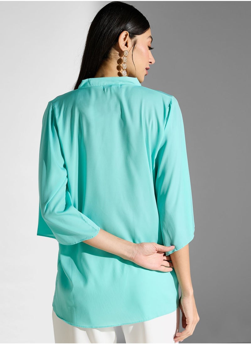 Golden Apple - V-Neck Flared Sleeve Top - Image 1