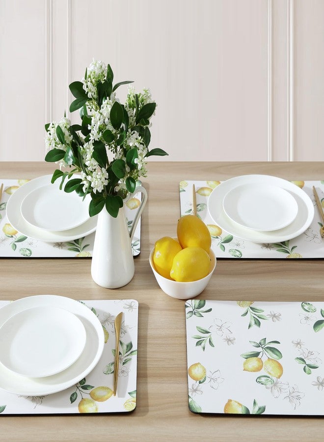 Laura Ashley Cork Placemats 16 x 12-inch for Kitchen and Dining Tables, Heat Resistant, Durable, Easy Clean, Set of 4, Lemon Floral - Image 2
