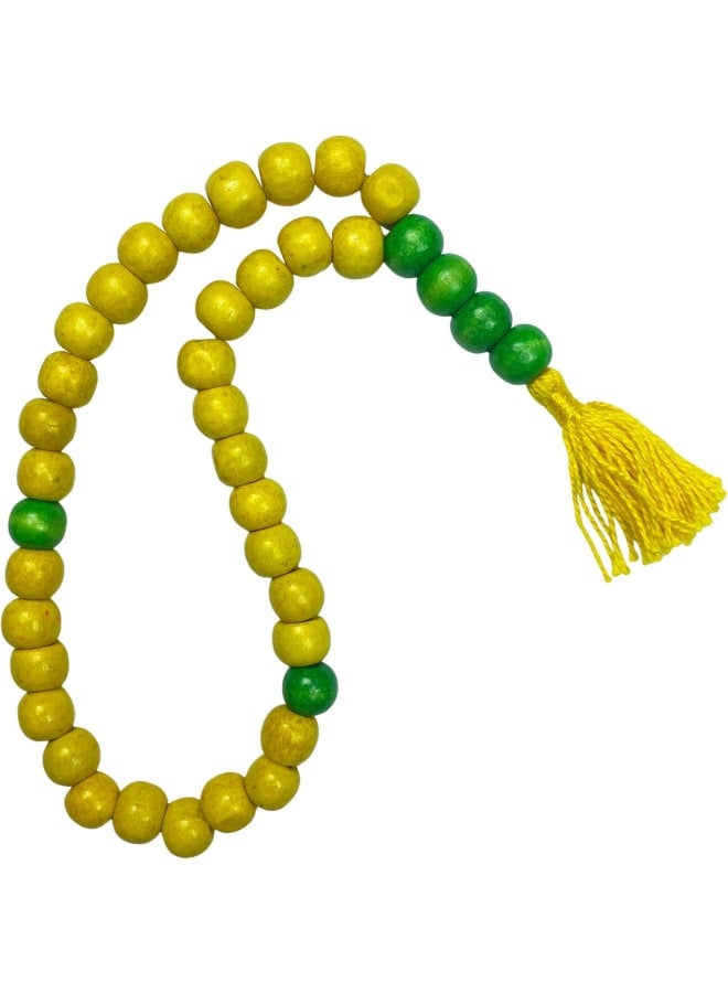 Misbaha Wooden Lacquered Tasbeeh, 33 Prayer Beads, Beautiful Colours, Great as a Gift, Comes in Jute Pouch (Yellow)  - Image 1