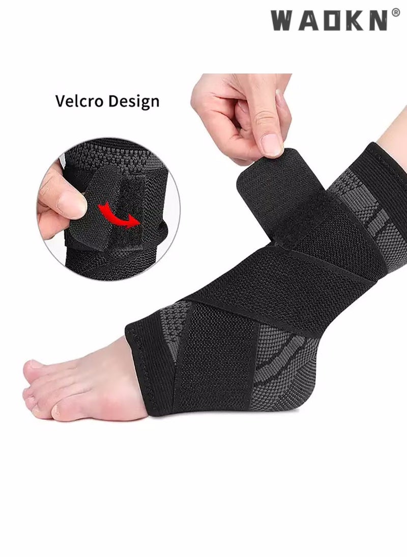 WAOKN 2 Piece Ankle Protector Adjustable Compression Ankle Support Brace For Running Sports Football and Basketball,Foot Brace with Ankle Support Strap, Heel Protector Wrap for Pain, Tendonitis & Sprain  - Image 2