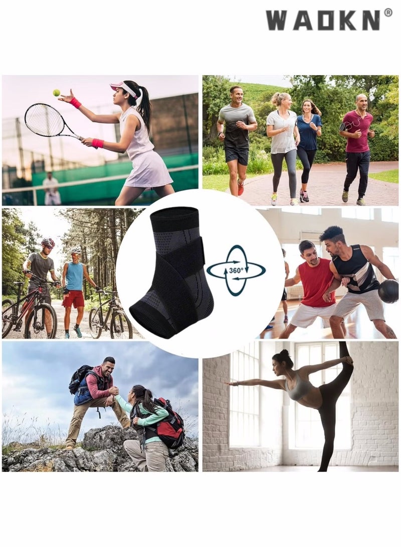 WAOKN 2 Piece Ankle Protector Adjustable Compression Ankle Support Brace For Running Sports Football and Basketball,Foot Brace with Ankle Support Strap, Heel Protector Wrap for Pain, Tendonitis & Sprain  - Image 3