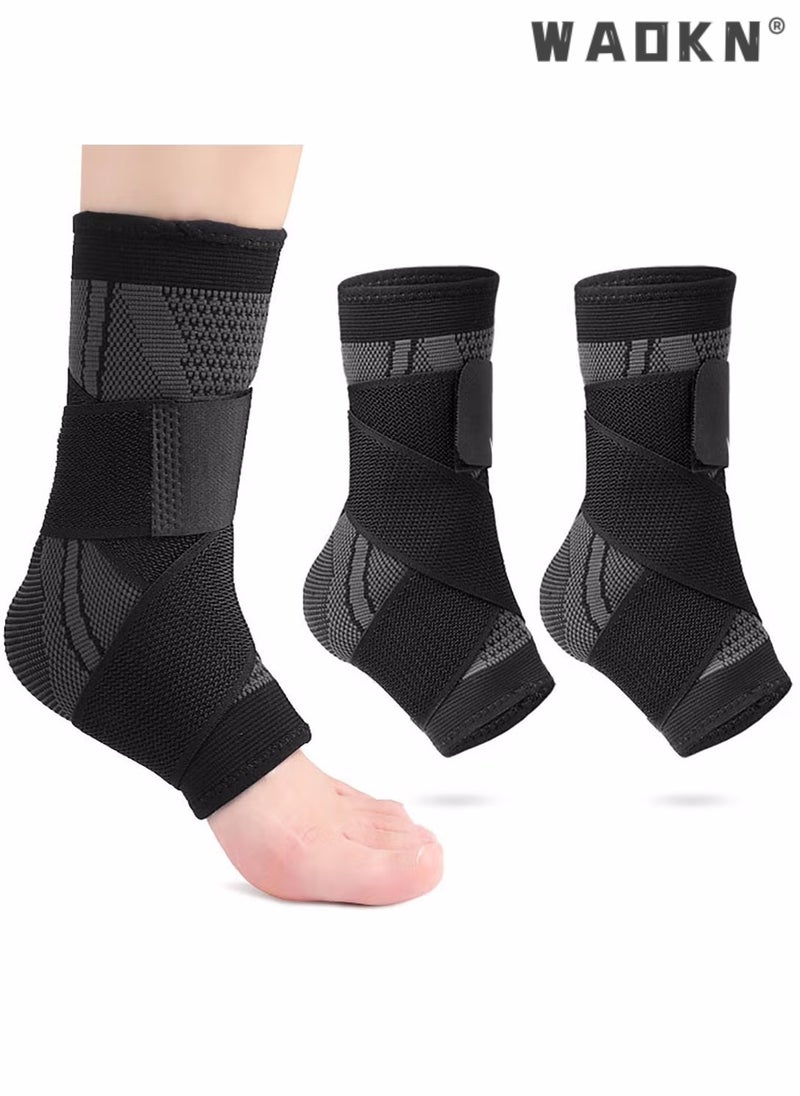 WAOKN 2 Piece Ankle Protector Adjustable Compression Ankle Support Brace For Running Sports Football and Basketball,Foot Brace with Ankle Support Strap, Heel Protector Wrap for Pain, Tendonitis & Sprain  - Image 1