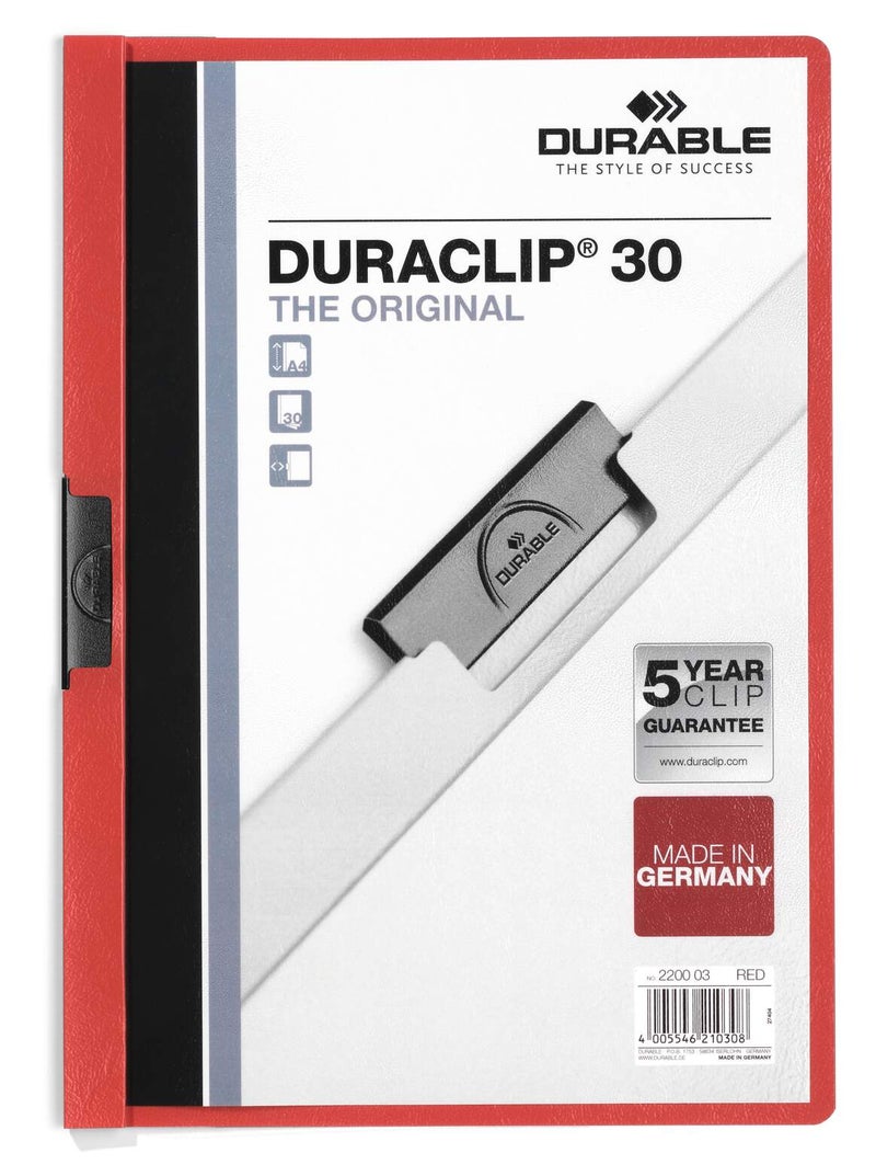 Durable Clip Folder A4 | Secure sprung-steel clip, holds 1–30 sheets, A4 portrait file folder with transparent front & coloured back, no punching, 5-year clip warranty, slim 5 mm profile - Image 1