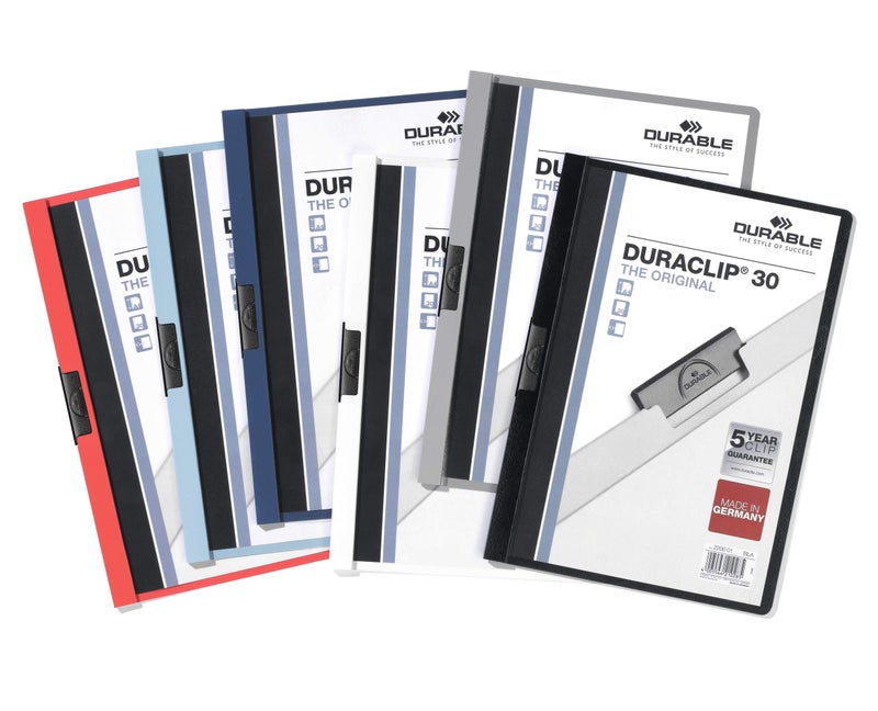Durable Clip Folder A4 | Secure sprung-steel clip, holds 1–30 sheets, A4 portrait file folder with transparent front & coloured back, no punching, 5-year clip warranty, slim 5 mm profile - Image 4