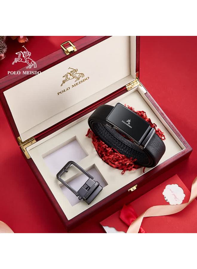 Polomeisdo Paolo Mest Men's Genuine Leather Automatic Buckle Belt Double Buckle Gift Box New Year Gift Practical For Boyfriend Husband Father - Image 1