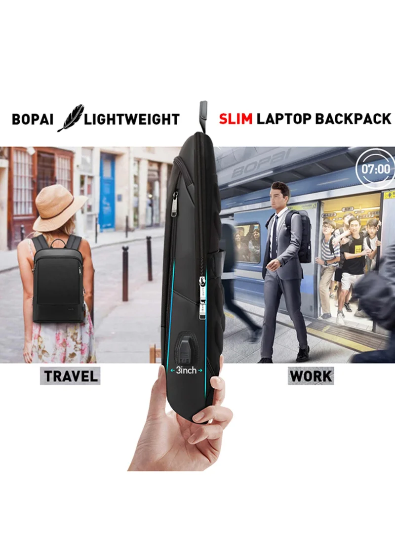 بوباي Slim Professional Laptop Backpack Premium 15 Inch Business Office Backpack with USB Charging & Anti theft Protection BB611, Black