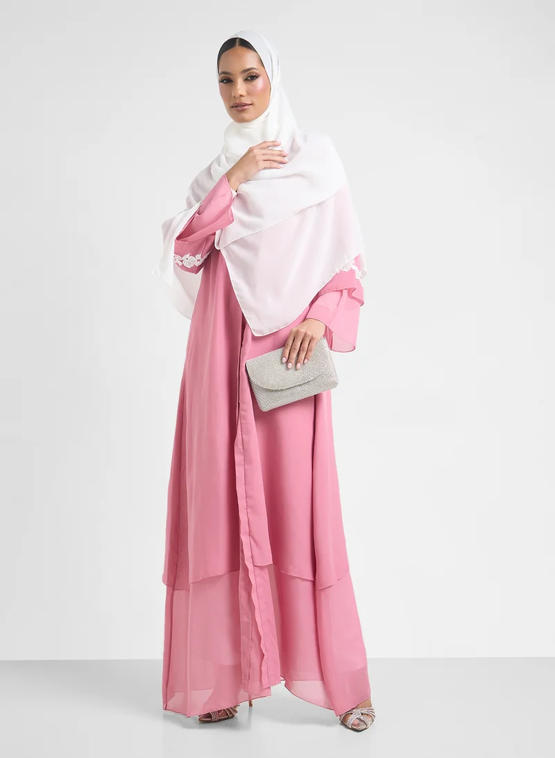 Khizana Layered Abaya With Motif On Sleeves