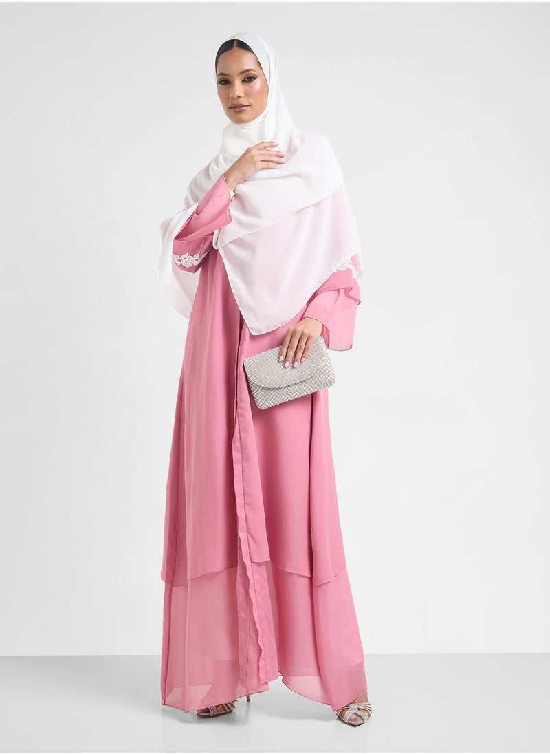 Khizana Layered Abaya With Motif On Sleeves  - Image 5