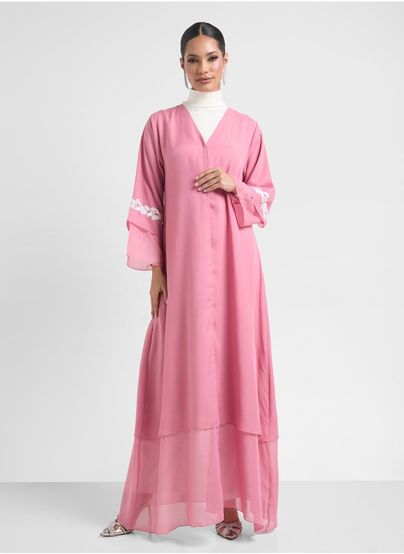 Khizana Layered Abaya With Motif On Sleeves  - Image 3