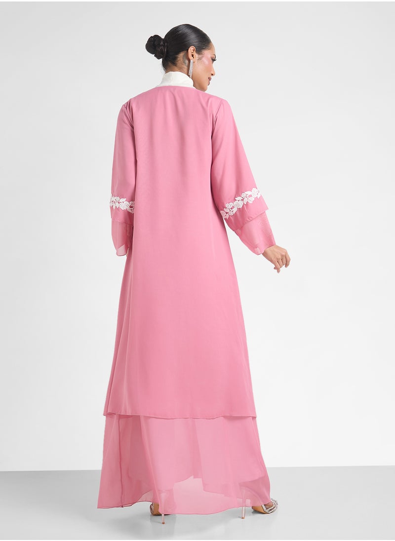Khizana Layered Abaya With Motif On Sleeves  - Image 2