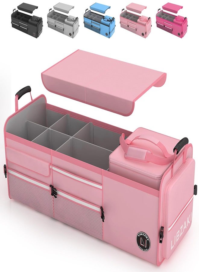 LI LIBZAKI LIBZAKI Oversize 4 in 1 Car Trunk Storage Organizer, Multi Compartment Collapsible Trunk Storage Box with Cooler Bag for Car Truck SUV-Pink - Image 1
