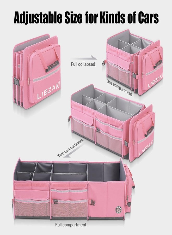 LI LIBZAKI LIBZAKI Oversize 4 in 1 Car Trunk Storage Organizer, Multi Compartment Collapsible Trunk Storage Box with Cooler Bag for Car Truck SUV-Pink - Image 3