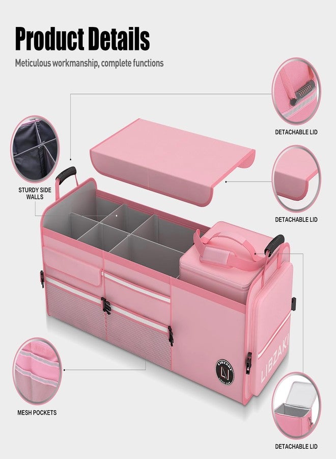 LI LIBZAKI LIBZAKI Oversize 4 in 1 Car Trunk Storage Organizer, Multi Compartment Collapsible Trunk Storage Box with Cooler Bag for Car Truck SUV-Pink - Image 4