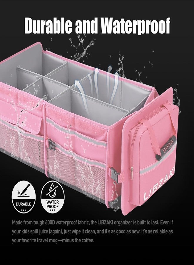 LI LIBZAKI LIBZAKI Oversize 4 in 1 Car Trunk Storage Organizer, Multi Compartment Collapsible Trunk Storage Box with Cooler Bag for Car Truck SUV-Pink - Image 2