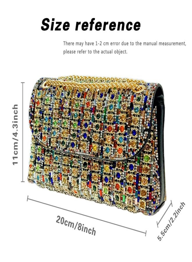 zebrum Evening Clutch Bag for Women, Chain Shoulder Bags Rhinestones Handbags for Cocktail Prom Parties, Weddings(Sparkly-Rhinestones-Multicolor) - Image 3