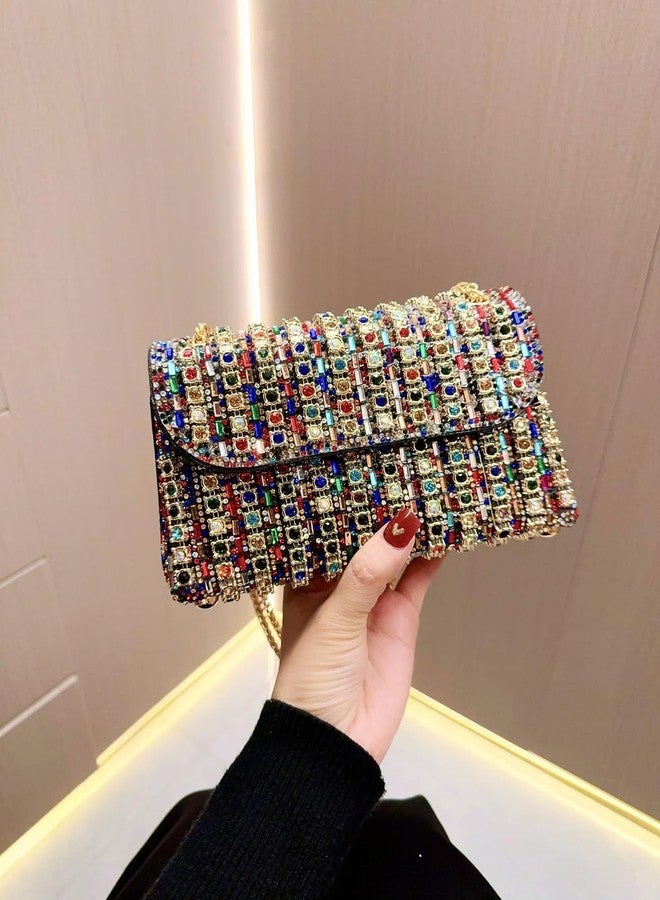 zebrum Evening Clutch Bag for Women, Chain Shoulder Bags Rhinestones Handbags for Cocktail Prom Parties, Weddings(Sparkly-Rhinestones-Multicolor) - Image 4