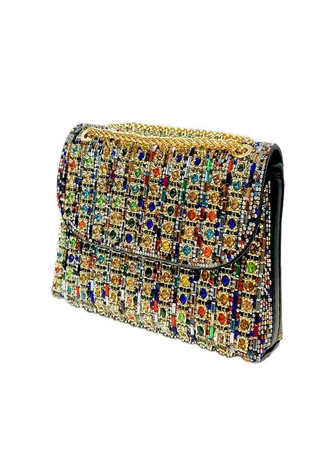 zebrum Evening Clutch Bag for Women, Chain Shoulder Bags Rhinestones Handbags for Cocktail Prom Parties, Weddings(Sparkly-Rhinestones-Multicolor) - Image 1