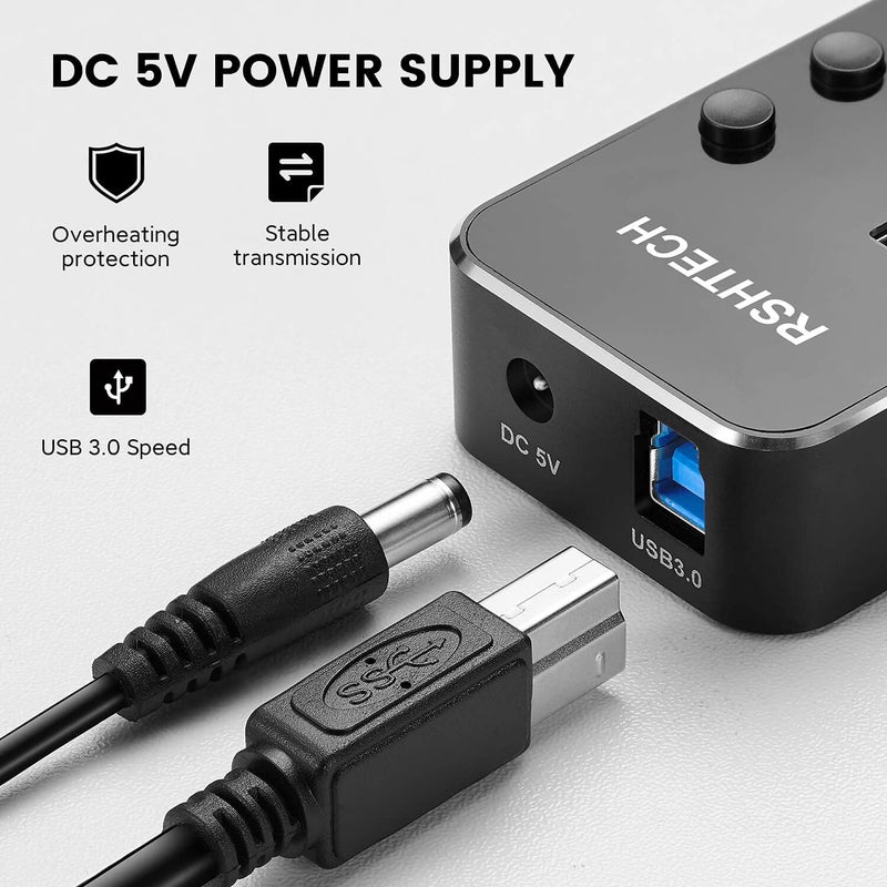 Rshtech USB 3.0 Hub, RSHTECH 7 Port Powered USB Hub Expander Aluminum USB 3.0 Data Port hub with Universal 5V AC Adapter and Individual On/Off Switches USB Splitter for Laptop and PC(Black) - Image 4