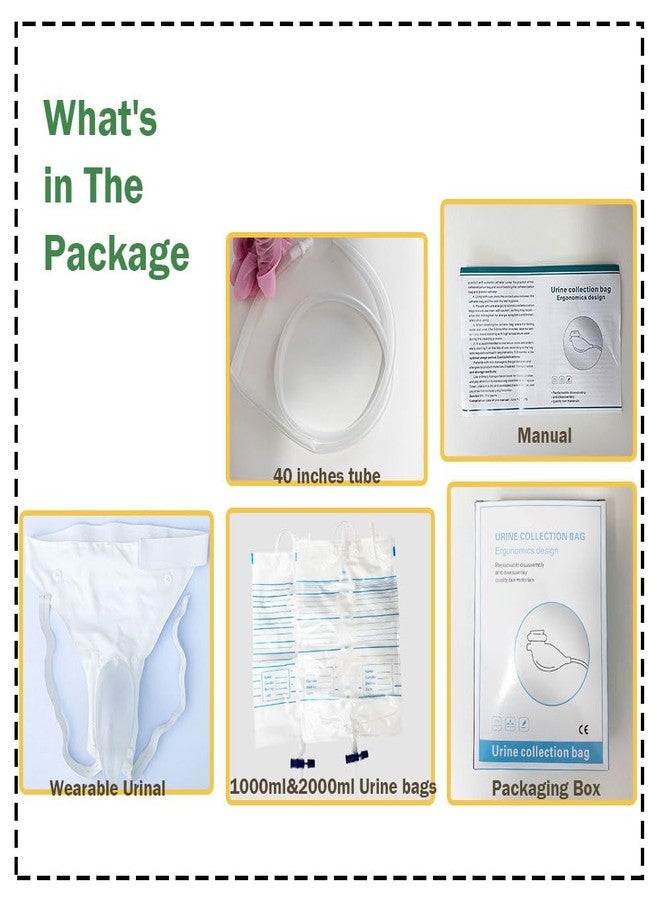 YUMOOOO External Catheter for Men, Wearable Condom Catheters with 2 Urine Collector Bags 1000ml&2000ml, 40 inches Tube, Silicone, Large Size for Men Elderly Overnight Home Use (White) - Image 5
