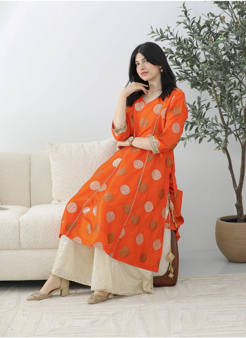 Alish Apparel - Orange Sharara Set with Yellow Lehenga - Image 1