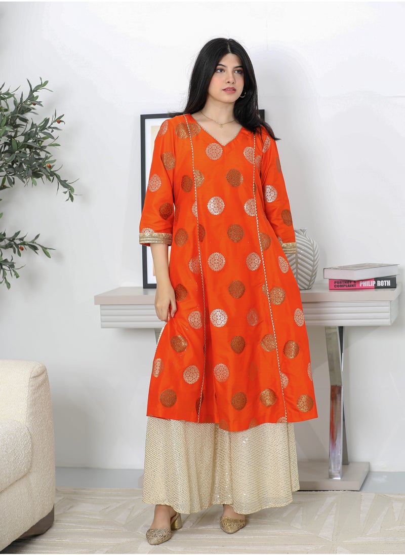 Alish Apparel - Orange Sharara Set with Yellow Lehenga - Image 1
