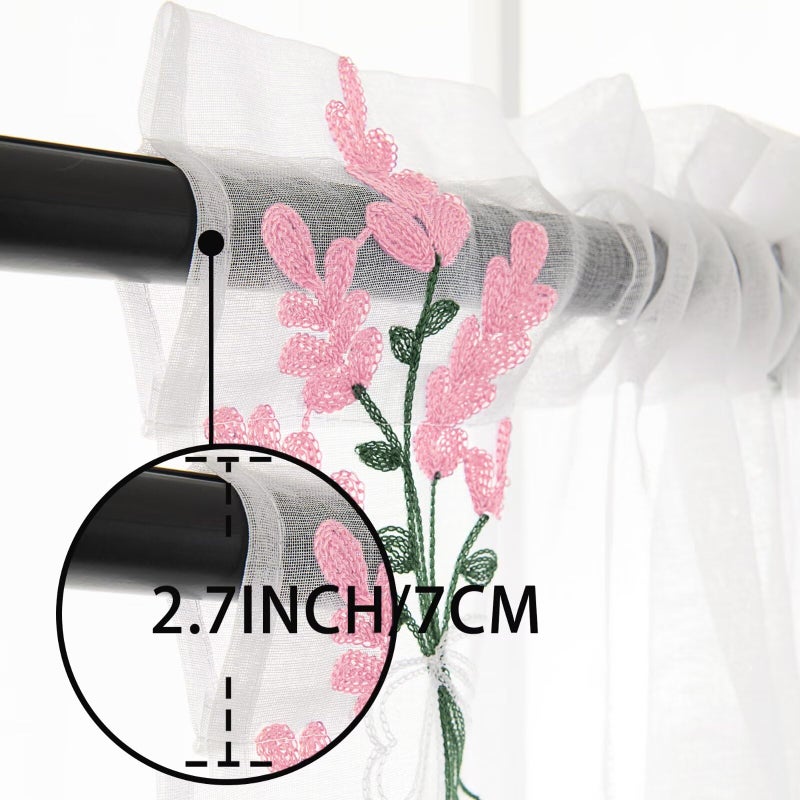 Karseteli Floral Sheer Curtains Embroidered Lavender Patterned Semi-Sheer Curtain 84 Inches Long 2 Panels Rod Pocket Spring Voile Drapes for Living Room, Bedroom(W52 x L84 Inch, White&Pink) - Image 4
