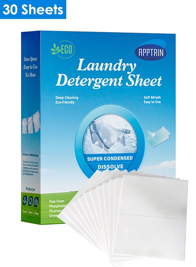 APPTRIN 30pcs Laundry Detergent Sheets Eco Friendly Plant-based Detergent Soap Strips for Wash Machine Travel Home Clothes Washing - Image 1