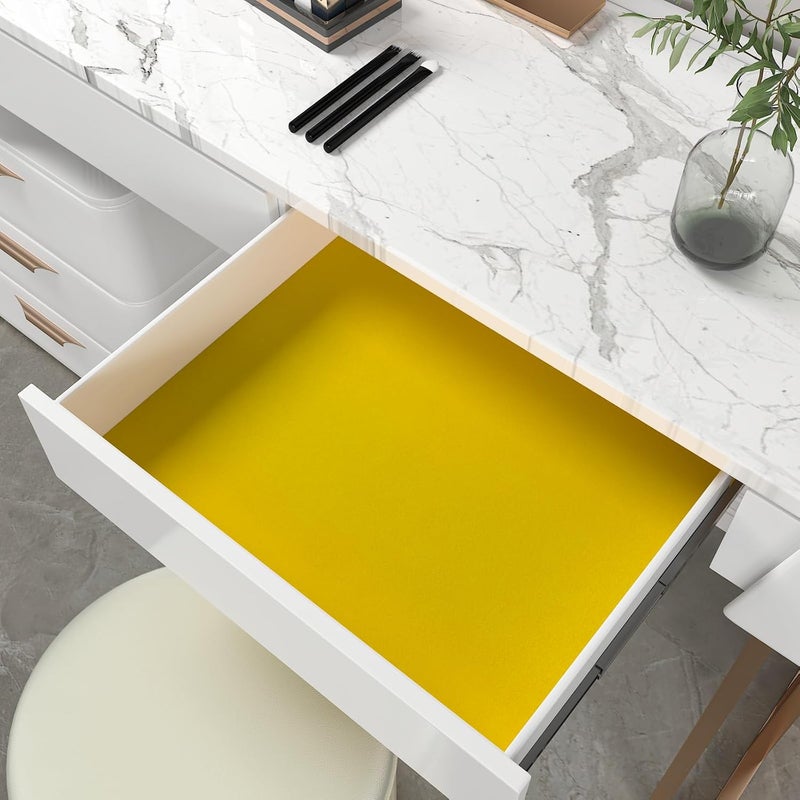 CHIHUT Yellow Soft Felt Velvet Fabric Roll 12”x100” Self Adhesive Velvet Flocking Liner for Jewelry Drawer Thick Felt Drawer Liner for Bedroom Dresser Velvet Wallpaper Peel and Stick for Art Crafts - Image 2