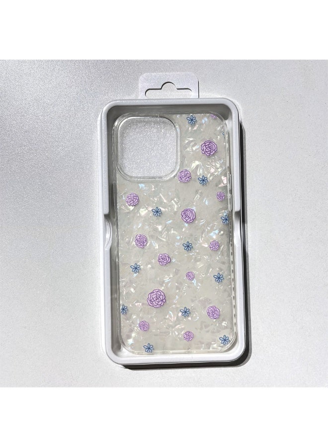 NIBEMINENT Korean Purple Flowers Protective TPU Case Cover For iPhone 14 Plus Clear - Image 1
