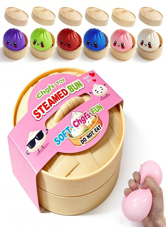 Chgfs Dumpling Squishies,3.4inch Colorful Dumpling Stress Balls, Fidget Sensory Toy, Squeeze Dough Ball Stress Relief Hand Toys with Food Steamer, Dumpling Squishy Mystery Box, 6 Colors Random(1pack) - Image 1