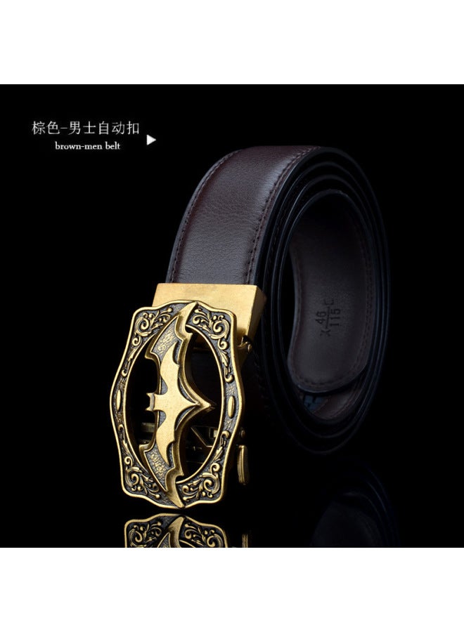 New Personalized Men's Casual Belt High-end Bat Buckle Antique Automatic Buckle Belt Cowhide Belt