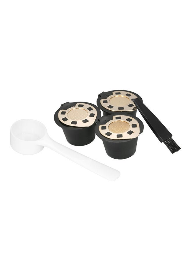 NIBEMINENT 3-Piece Capsule Coffee Filter Set With Spoon And Brush Black/Gold 37x28x22mm