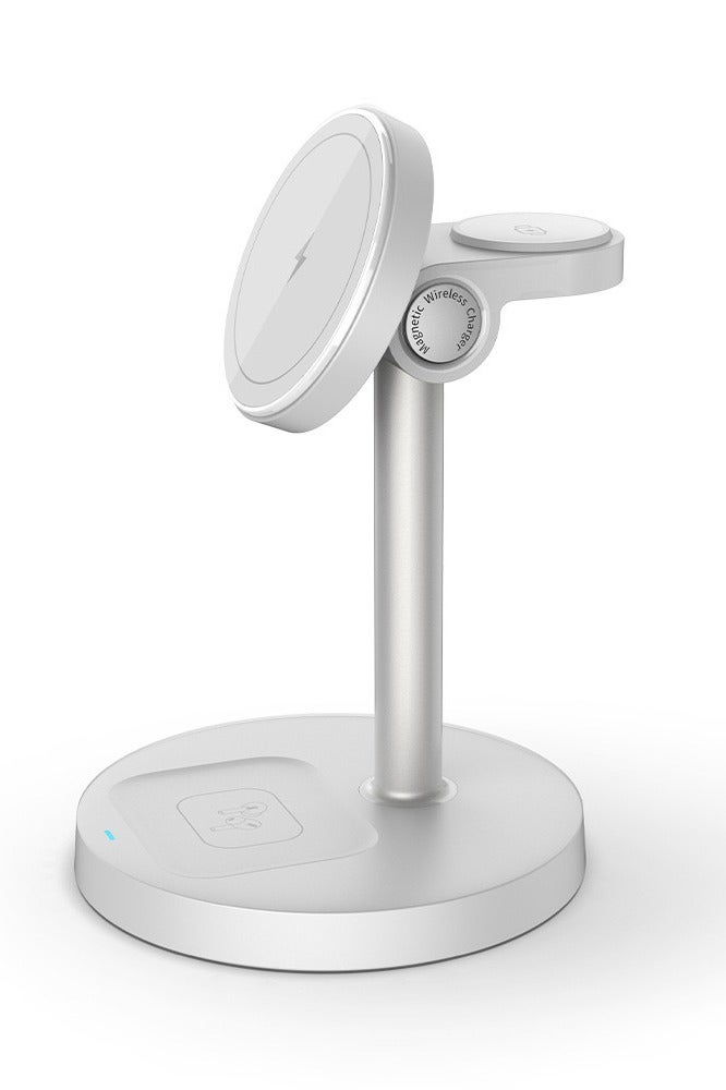 3-in-1 Magnetic Wireless Charger Stand for Phone Watch Earbuds Fast Charging Dock with Strong Magnet and Desktop Holder White - Image 3