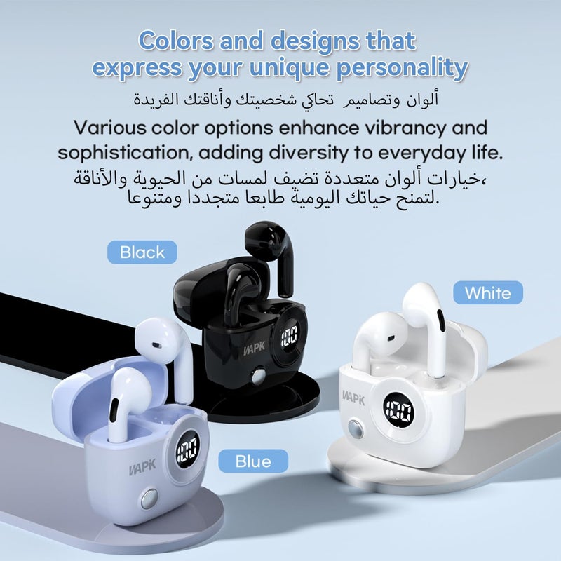WAPIK Korean Brand Wapik R6 Wireless Earbuds, Bluetooth 5.4, 13mm Driver, Deep Bass, HD Microphone with Noise Reduction, 40-Hour Battery, Type-C, Black - Image 2