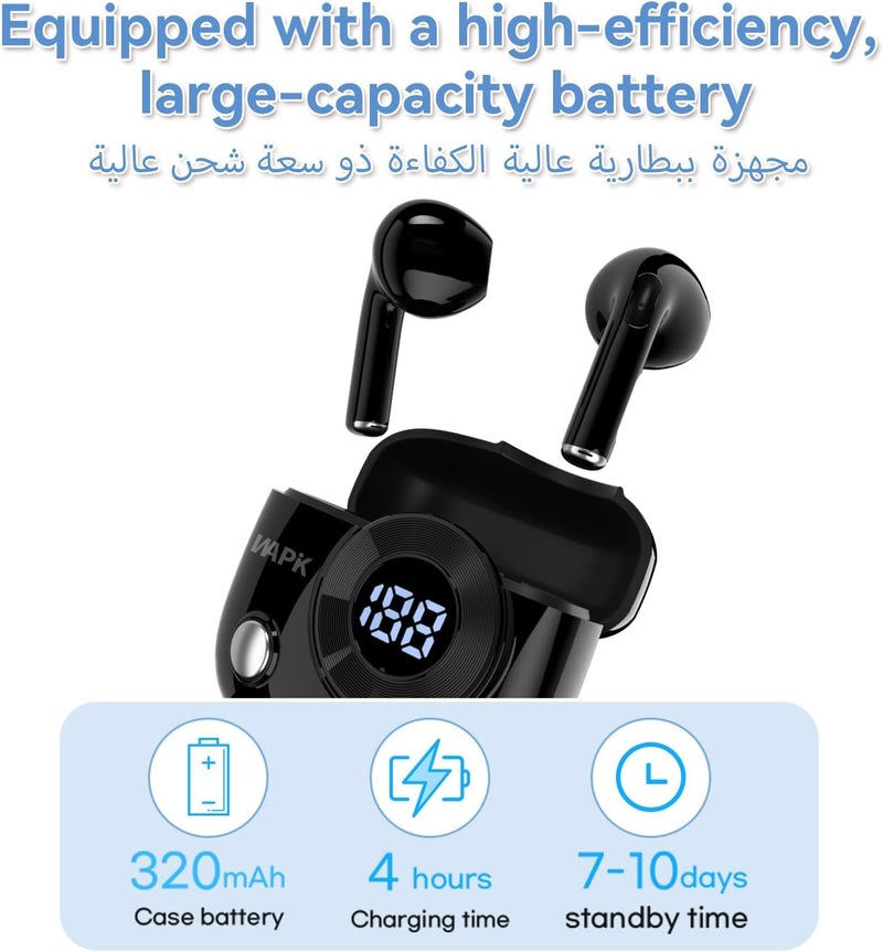 WAPIK Korean Brand Wapik R6 Wireless Earbuds, Bluetooth 5.4, 13mm Driver, Deep Bass, HD Microphone with Noise Reduction, 40-Hour Battery, Type-C, Black - Image 5