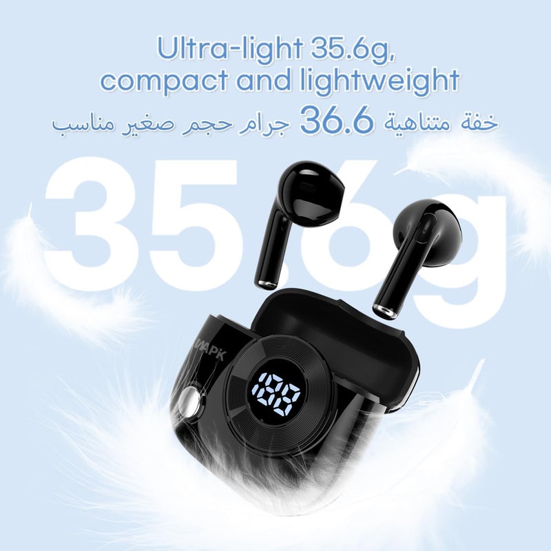 WAPIK Korean Brand Wapik R6 Wireless Earbuds, Bluetooth 5.4, 13mm Driver, Deep Bass, HD Microphone with Noise Reduction, 40-Hour Battery, Type-C, Black - Image 3