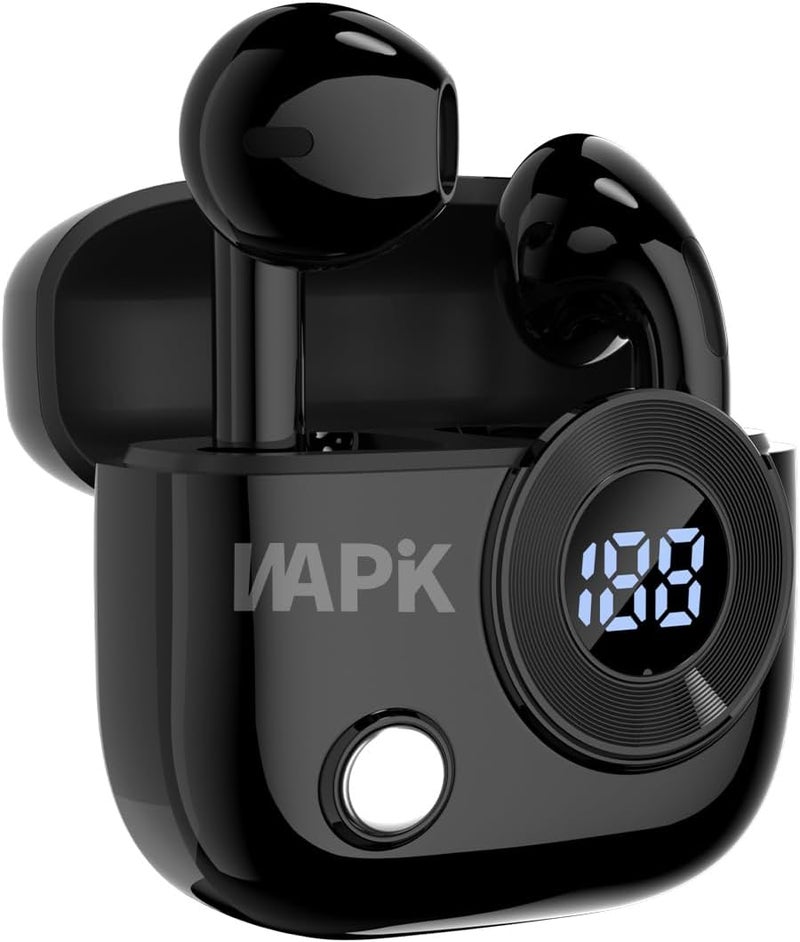 WAPIK Korean Brand Wapik R6 Wireless Earbuds, Bluetooth 5.4, 13mm Driver, Deep Bass, HD Microphone with Noise Reduction, 40-Hour Battery, Type-C, Black - Image 1