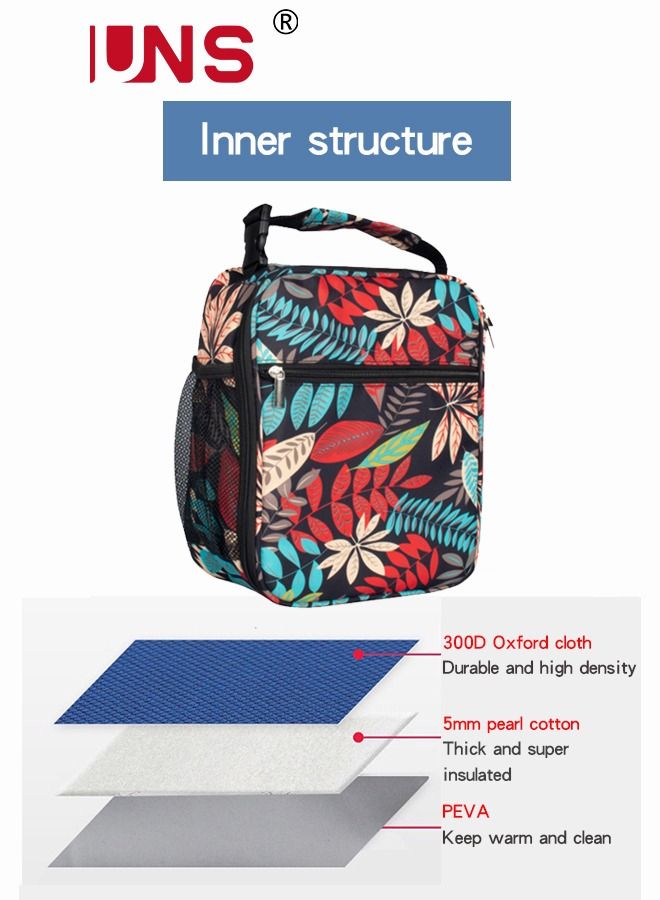 UNUNS Portable Insulated Lunch Bag,Waterproof Oxford Lunch Bag With Bottle Position,Print Pattern Design,For Office Work School Kids Adults - Image 2