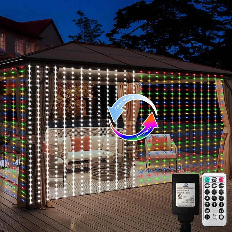 echosari 20Ft x 10Ft Large Curtain Lights Plug in, 600 LED Dual Color Changing Outdoor Curtain Lights Waterproof Connectable with Remote for Wedding Backdrop Yard Decor (Cool White & Multicolor) - Image 1