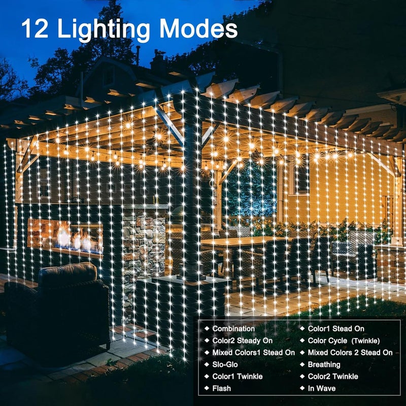 echosari 20Ft x 10Ft Large Curtain Lights Plug in, 600 LED Dual Color Changing Outdoor Curtain Lights Waterproof Connectable with Remote for Wedding Backdrop Yard Decor (Cool White & Multicolor) - Image 5