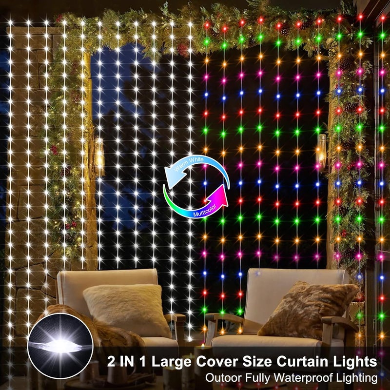 echosari 20Ft x 10Ft Large Curtain Lights Plug in, 600 LED Dual Color Changing Outdoor Curtain Lights Waterproof Connectable with Remote for Wedding Backdrop Yard Decor (Cool White & Multicolor) - Image 3