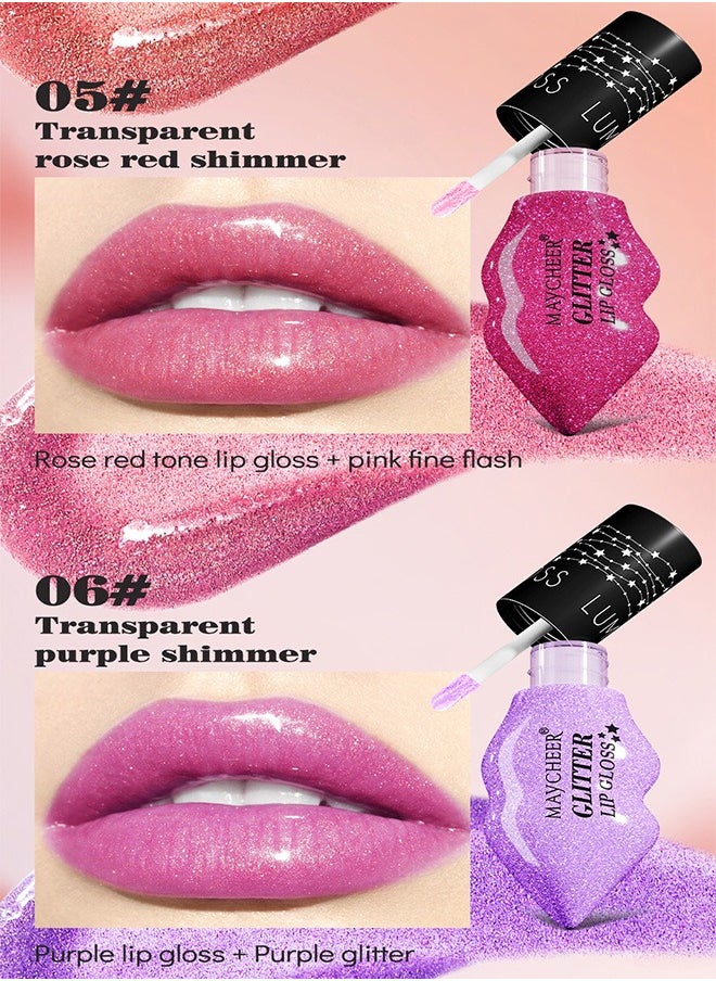 MAYCHEER - 6 Colors Ultra Glossy Liquid Glitter Lip Gloss Set, Long Lasting High Shine Shimmer Diamond Matte Lip Oil Set, Long-Lasting Hydrating Lip Plumping Gloss - Image 1