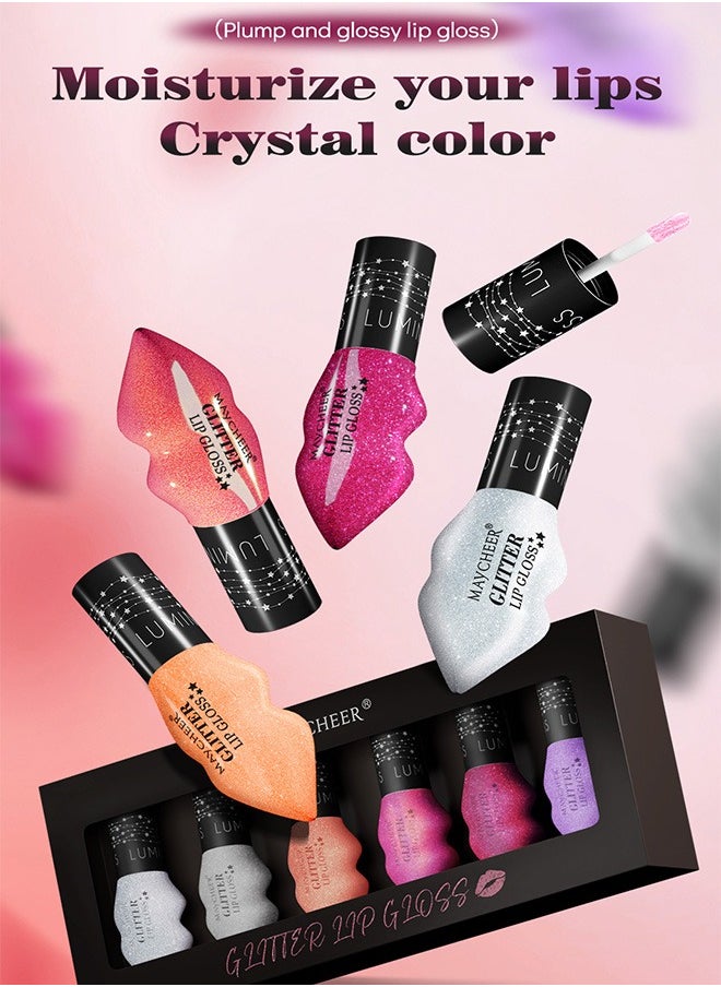 MAYCHEER - 6 Colors Ultra Glossy Liquid Glitter Lip Gloss Set, Long Lasting High Shine Shimmer Diamond Matte Lip Oil Set, Long-Lasting Hydrating Lip Plumping Gloss - Image 1