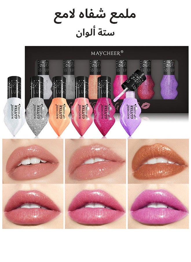 MAYCHEER - 6 Colors Ultra Glossy Liquid Glitter Lip Gloss Set, Long Lasting High Shine Shimmer Diamond Matte Lip Oil Set, Long-Lasting Hydrating Lip Plumping Gloss - Image 1