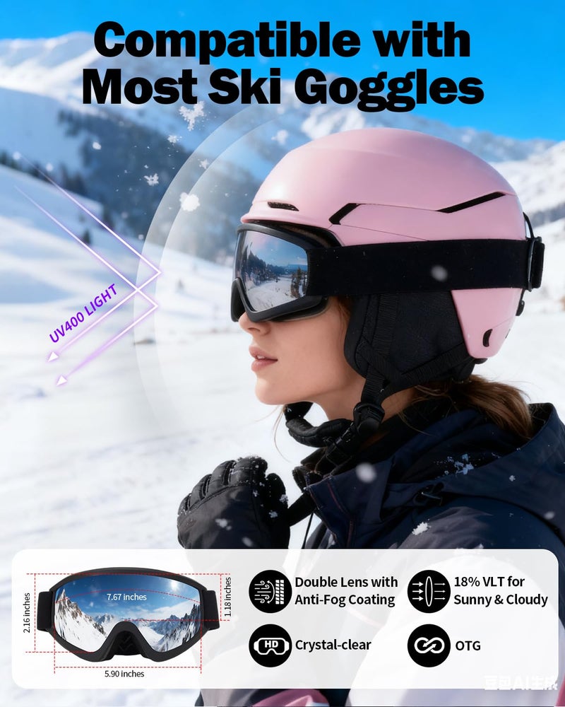 VCOROS Adult Ski Helmet with Goggles Set, Lightweight DXH-811 Snow Sport Helmet for Men and Women, Durable PC Shell, Shockproof Snowboard Helmet for Skiing Snowboarding Snowmobile (Matte Pink, L) - Image 4