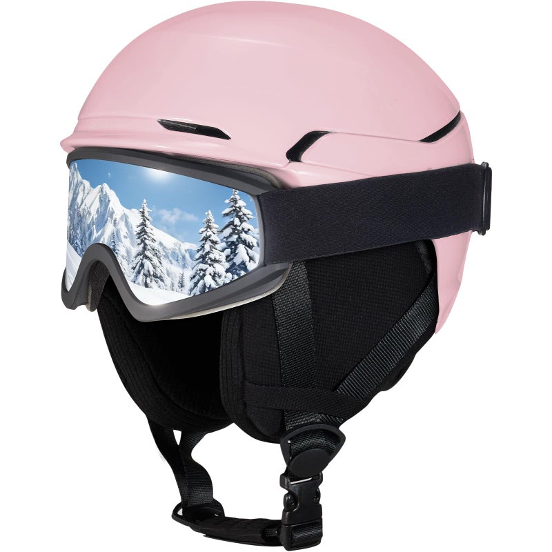 VCOROS Adult Ski Helmet with Goggles Set, Lightweight DXH-811 Snow Sport Helmet for Men and Women, Durable PC Shell, Shockproof Snowboard Helmet for Skiing Snowboarding Snowmobile (Matte Pink, L) - Image 1
