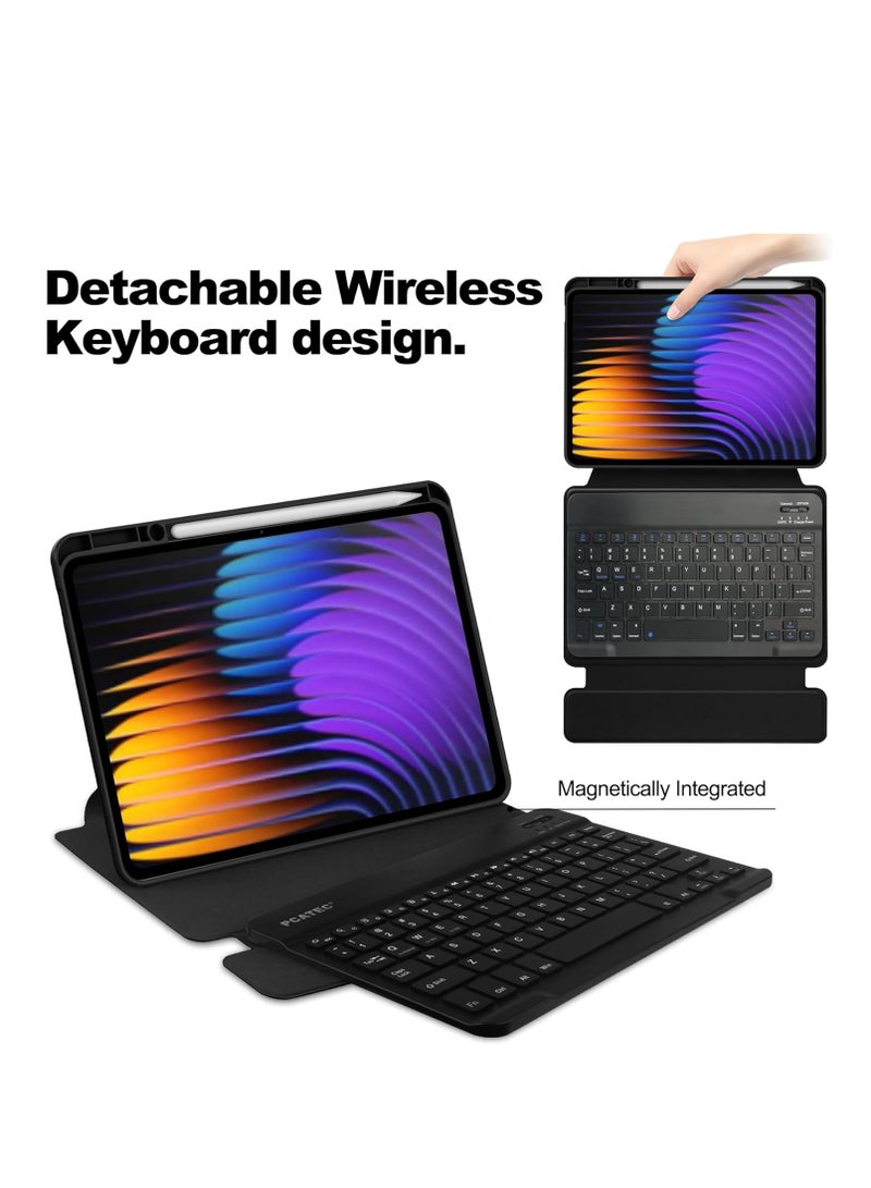 حافظة لوحة مفاتيح للوحة مفاتيح Xiaomi Pad 7/7 Pro مقاس 11.2 بوصة (2024)، مع لوحة مفاتيح لاسلكية قابلة للإزالة بتقنية البلوتوث وحافظة حماية مغناطيسية للكمبيوتر اللوحي مع فتحة قلم (أسود) - Image 2