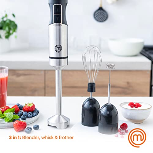 MasterChef Immersion Blender Handheld with Electric Whisk & Milk Frother Attachments, Hand Held Stainless Steel Stick Emulsifier for Making Baby Food, Soup, Puree, Cake, Cappuccino, Latte etc, 400W - Image 2