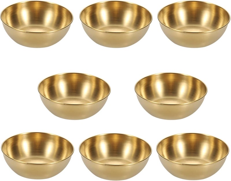 MGGi 8Pcs 33inch Stainless Steel Sauce Dishes Round Mini Individual Saucers Bowl Seasoning Dishes Sushi Dipping Bowl Appetizer Plates for SushiSide DishesDessertTomato SauceSoyBBQ  Golden - Image 1